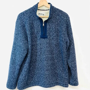Orvis Sherpa Lined Sweater Men‎  Medium 1/4 Zip Blue  Sweatshirt Heavy Casual